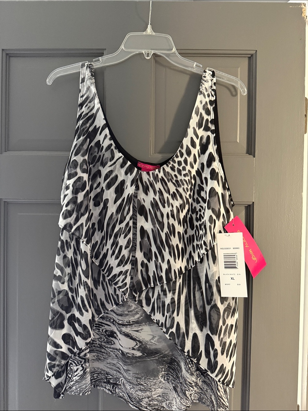 Sunny Leigh Black & White Leopard Print Layered Sleeveless Camisole